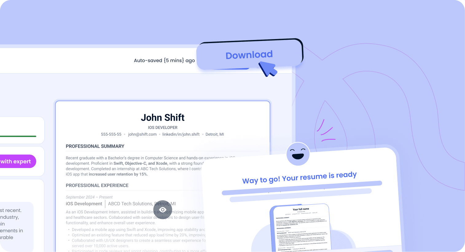 Downloading the finished CV as a PDF